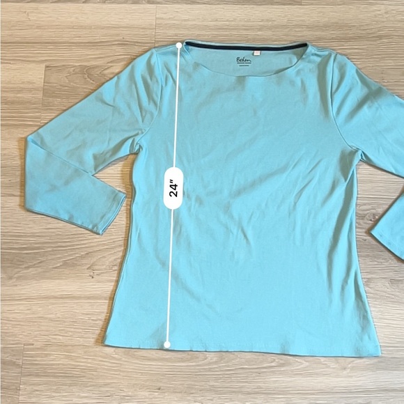 Boden Light Blue Absolutely Essential Boatneck long Sleeve Cotton Tee - Large - Picture 6 of 7